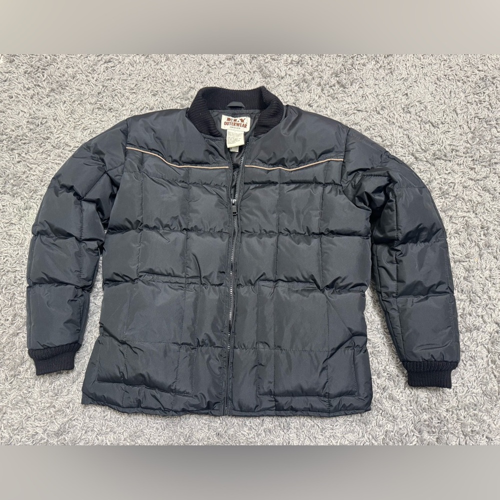 Vintage Coat Ely Outerwear Quilted Puffer Jacket Men's Size L Black Down Poly